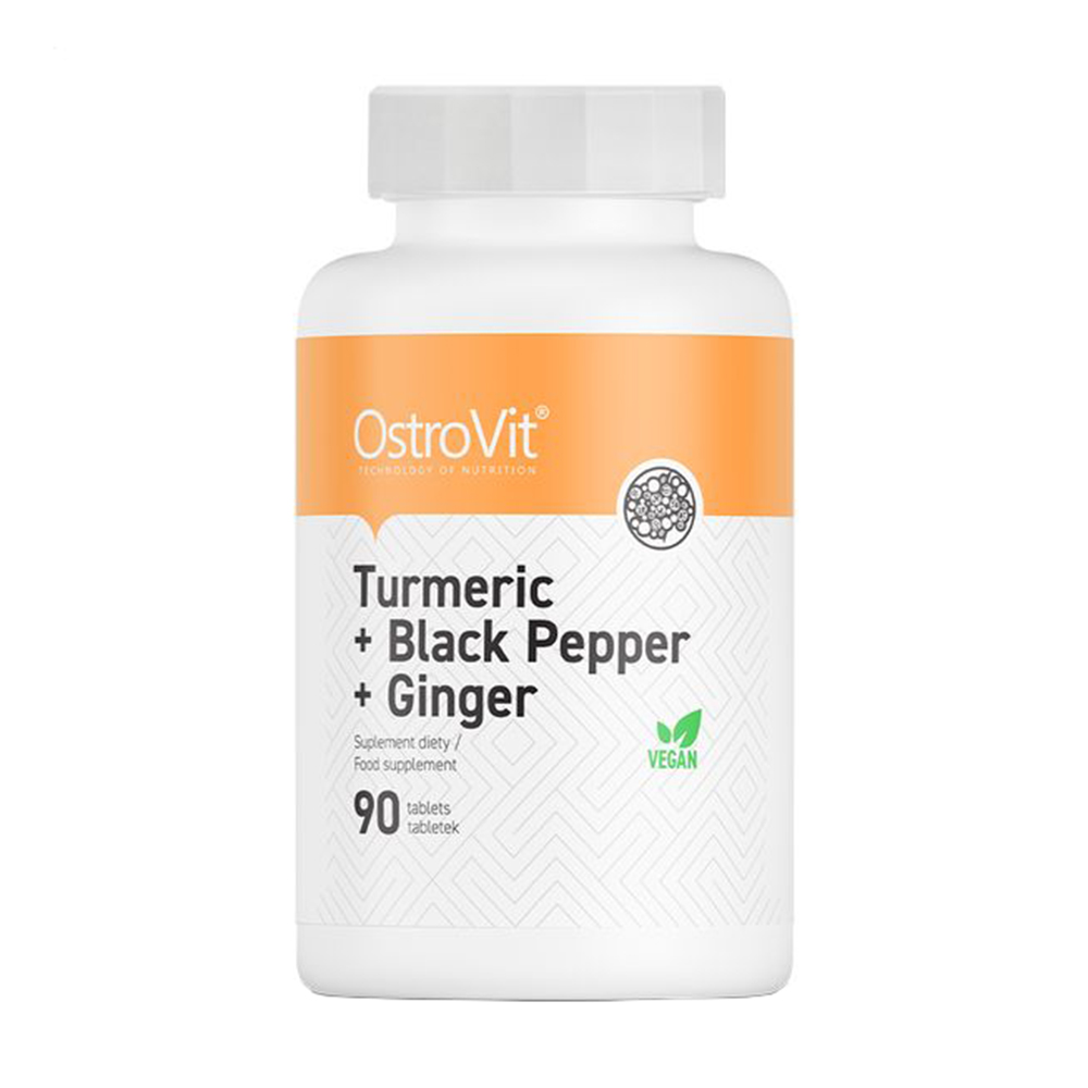 Вітамінно-мінеральний комплекс OstroVit Turmeric + Black Pepper + Ginger Куркумін + Чорний перець + Імбир, 90 таблеток